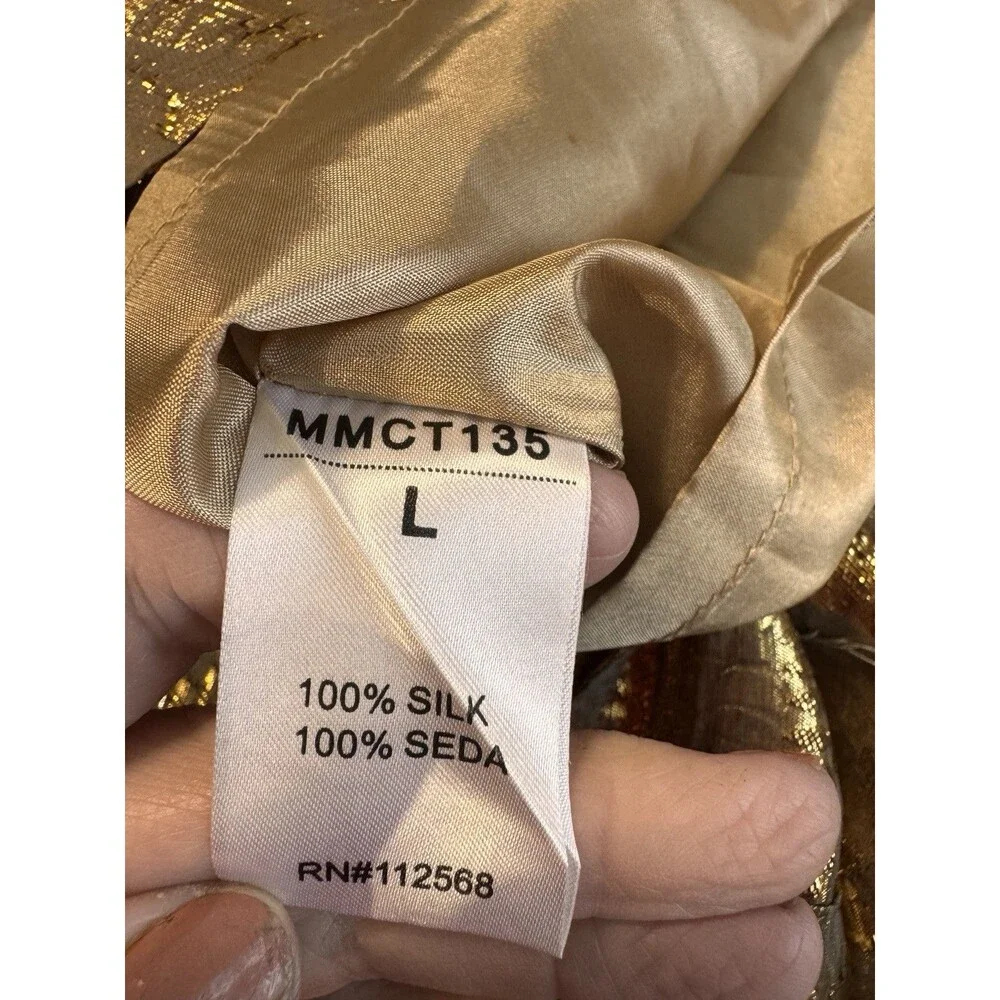 MISS ME Silk blouse fully lined Gold and Silver accents, Amazing! Sz L